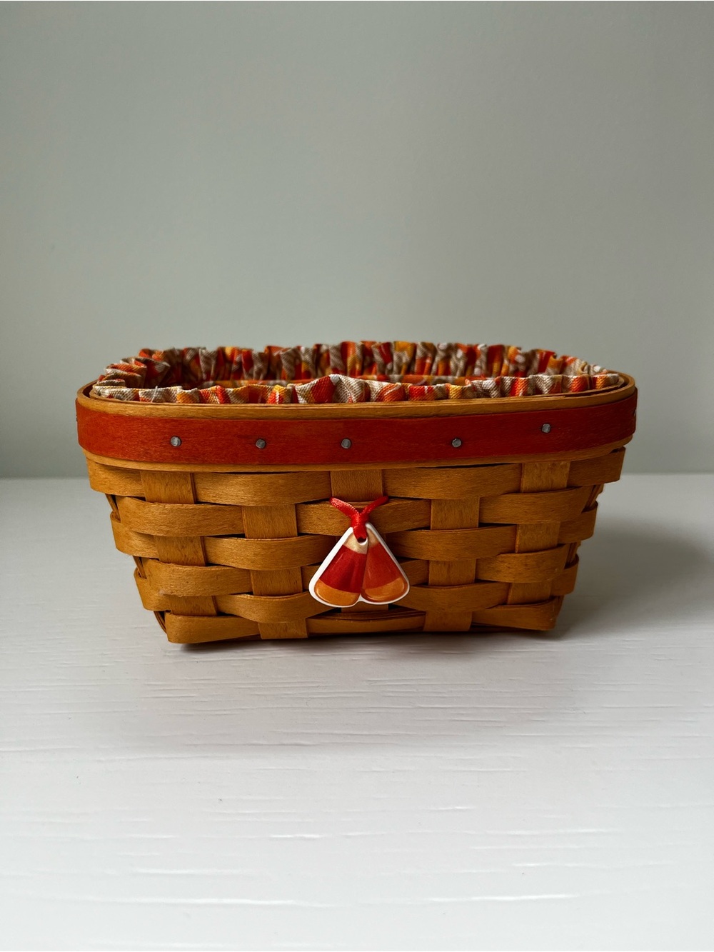 Longaberger 1999 Halloween Candy Corn Basket Liner Protector Tie-On Signed